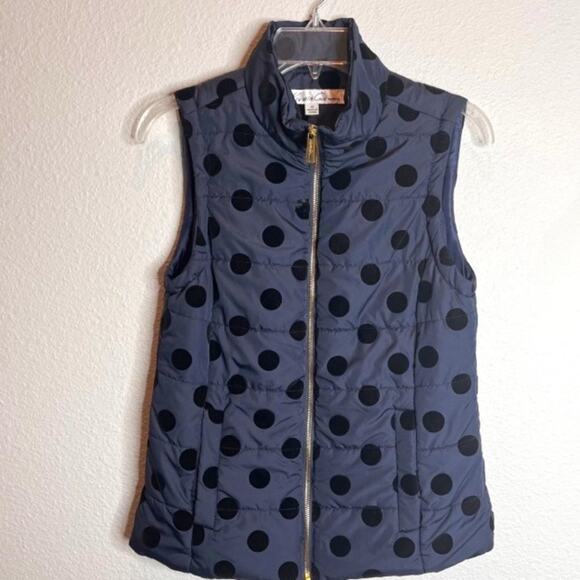 Kenneth Cole Puffer Vest Navy Jacket Womens w/Black Velvet Dots Sz XS - Picture 1 of 11